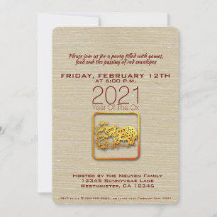 Gold Paper-cut Vietnamese Ox Year 2021 Invitation