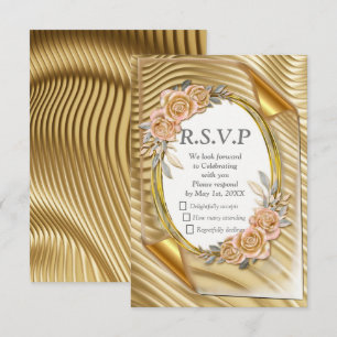 Gold paper with Elegant Roses RSVP Card