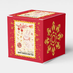 Gold Papercut 2023 Rabbit Chinese New Year Red Favour Box