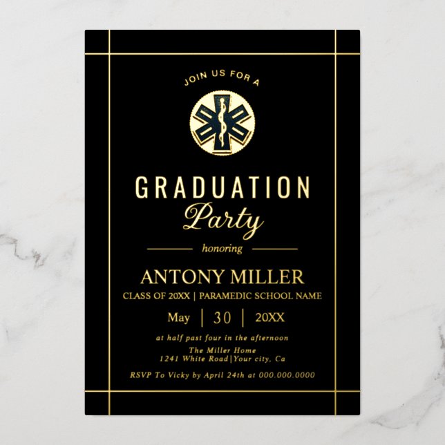 Gold paramedic EMT Class Of 2025 black graduation (Front)