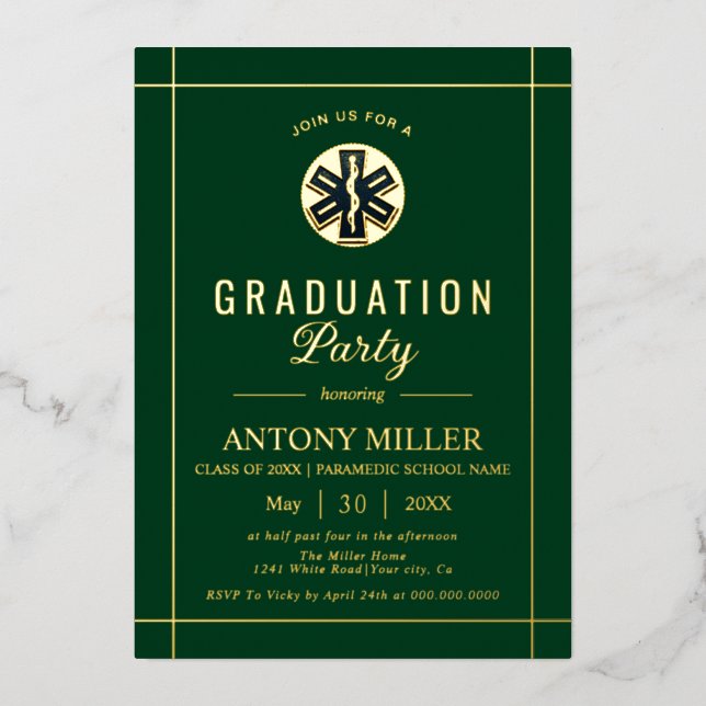 Gold paramedic EMT Class Of 2025 green graduation (Front)