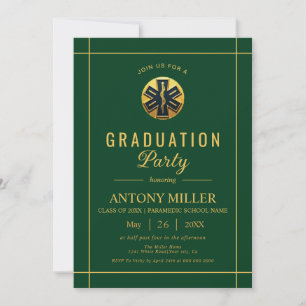 Gold paramedic EMT Class Of 2025 green graduation Invitation