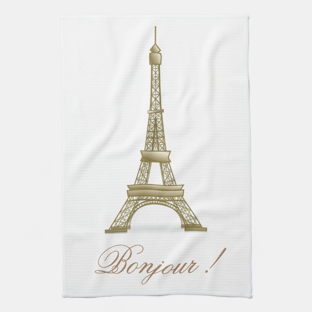 Gold Paris Eiffel Tower France Pink  Decor  Tea Towel (Vertical)
