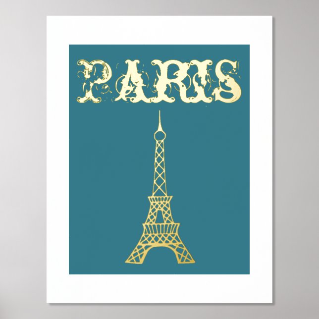Gold Paris Eiffel Tower Wall Art Poster Decor (Front)