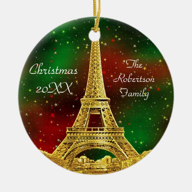 Gold Paris Skyline #2 Christmas Starry Ceramic Tree Decoration (Front)
