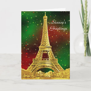 Gold Paris Skyline #2 Christmas Starry Holiday Card