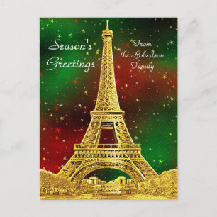 Gold Paris Skyline #2 Christmas Starry Holiday Postcard