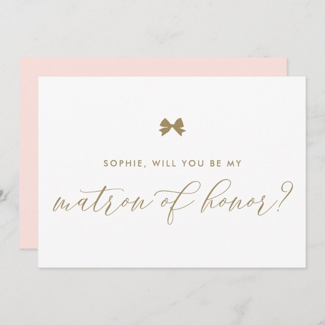 Gold Parisian Bow Will You Be My Matron of Honour Invitation (Front/Back)