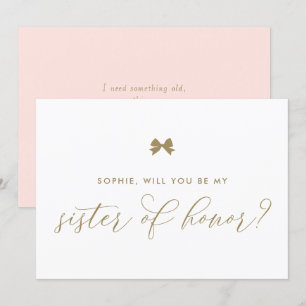 Gold Parisian Bow Will You Be My Sister of Honour Invitation