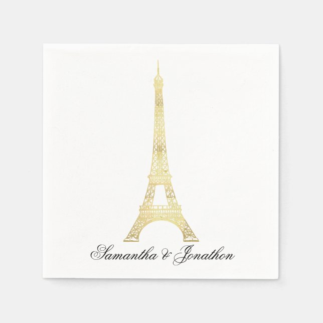 Gold Parisian Eiffel Tower Wedding Custom Napkins (Front)