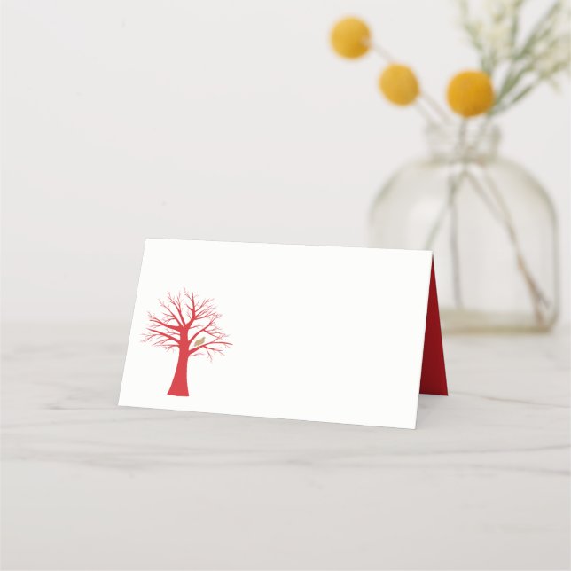 Gold partridge in a red winter tree Christmas Place Card (Front)