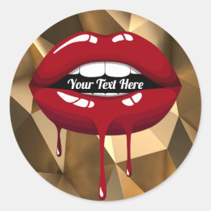 Gold Party Luxury Glam Red Drip Dripping Lips Classic Round Sticker