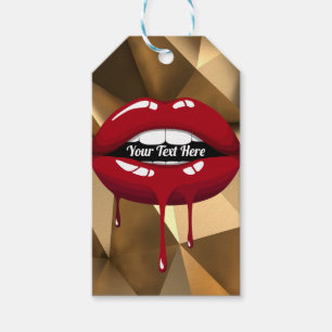 Gold Party Luxury Glam Red Drip Dripping Lips Gift Tags