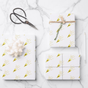 Gold party popper pattern minimalist birthday wrapping paper sheet