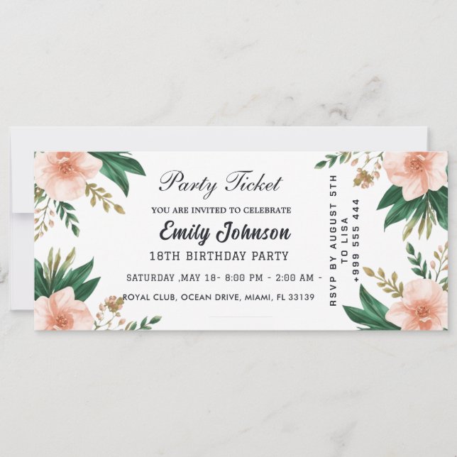 Gold party ticket invitations  (Front)