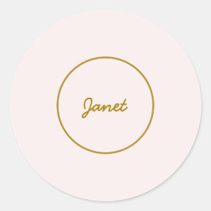 Gold & Pastel Color Calligraphy Elegant Plain Name Classic Round Sticker