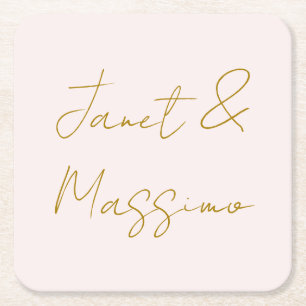 Gold & Pastel Colour Calligraphy Elegant Plain Nam Square Paper Coaster