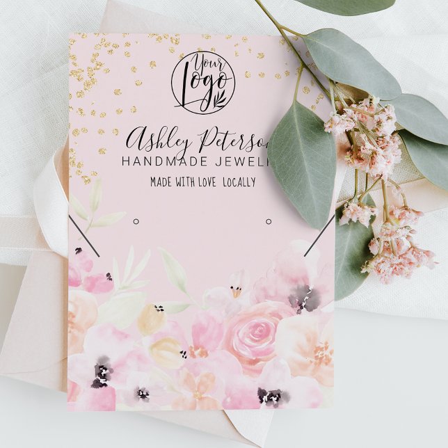 Gold pastel floral logo jewellery earring necklace business card (Creator Uploaded)