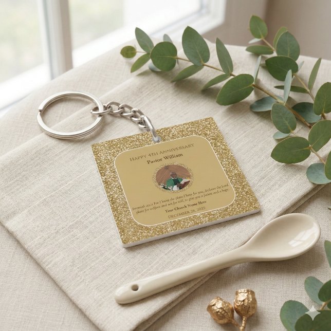 Gold Pastor Appreciation Church Anniversary Photo Key Ring (Creator Uploaded)