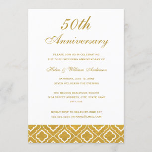 Gold Pattern 50th Wedding Anniversary Invitation