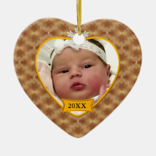 Gold Pattern Baby's Photo Christmas Ornament