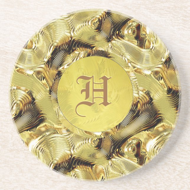 Gold Pattern Custom Monogramed Coaster (Front)