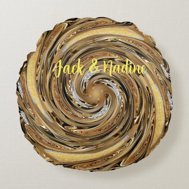 Gold pattern Round Pillow (Front)