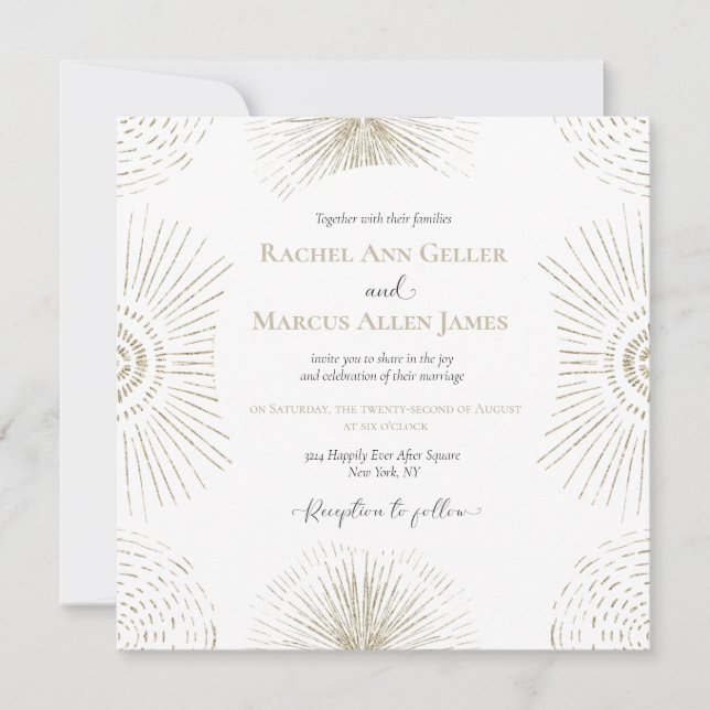 Gold Pattern Tropical Leaves Wedding Invitation (Front)