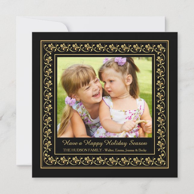 Gold Patterned Photo Holiday Card (Front)