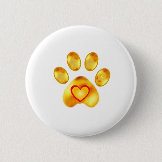 Gold Paw 6 Cm Round Badge (Front)
