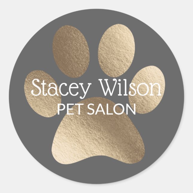 Gold Paw Print Logo On Gray Product Label (Front)