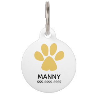 Gold Paw Print, Personalized Pet Details & QR Code Tag