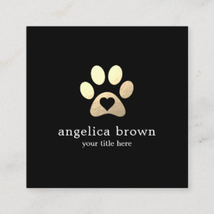 Gold Paw Print with Heart Square Business Card