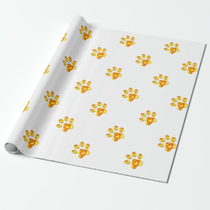Gold Paw Wrapping Paper