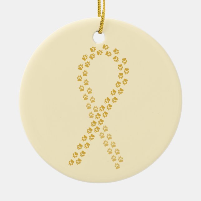 Gold Pawprint Ribbon Ceramic Tree Decoration (Front)