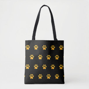 Gold Paws on Black Tote Bag
