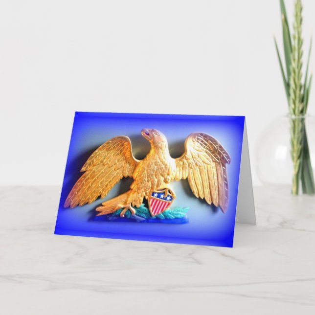 gold peace eagle on blue greeting card (Front)