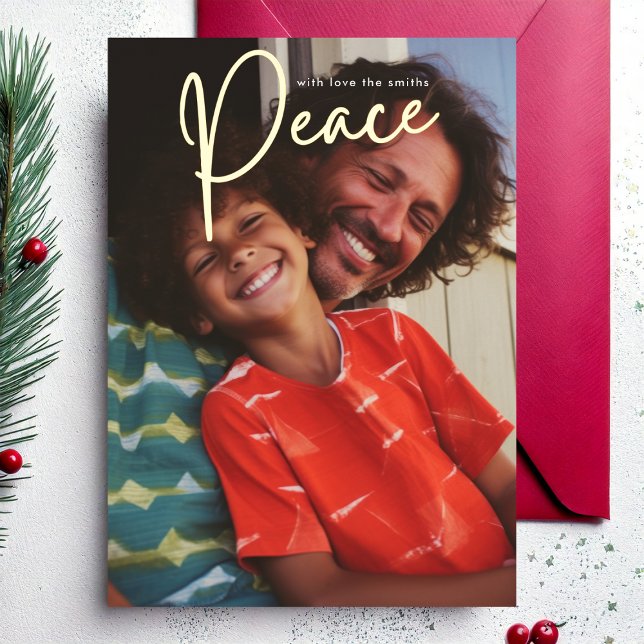 Gold Peace Elegant Religious Photo Foil Holiday Card (Creator Uploaded)