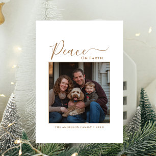 Gold Peace On Earth Family Dog Photo Christmas Holiday Card