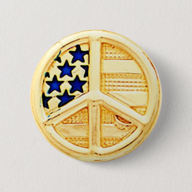 Gold Peace Sign 6 Cm Round Badge (Front)
