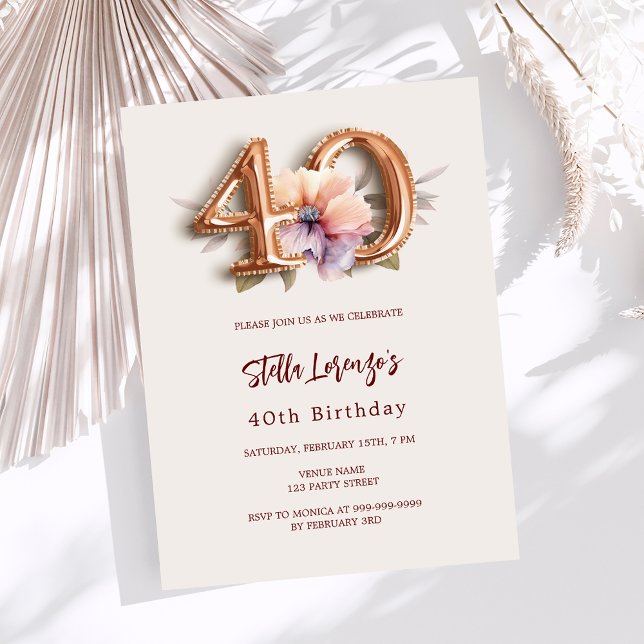 Gold peach floral beige budget 40th birthday (Creator Uploaded)