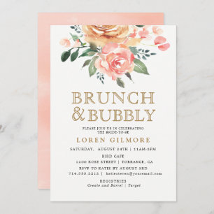 Gold Peach Floral Bridal Brunch Shower Invitation