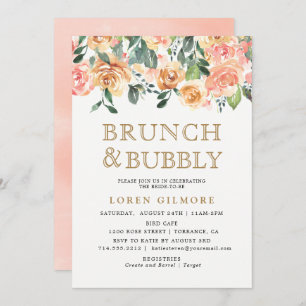 Gold Peach Floral Brunch and Bubbly Shower Invitation