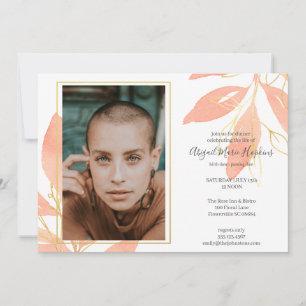 Gold Peach Floral Celebration of Life Funeral Thank You Card