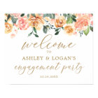 Gold Peach Floral Engagement Party Welcome Poster