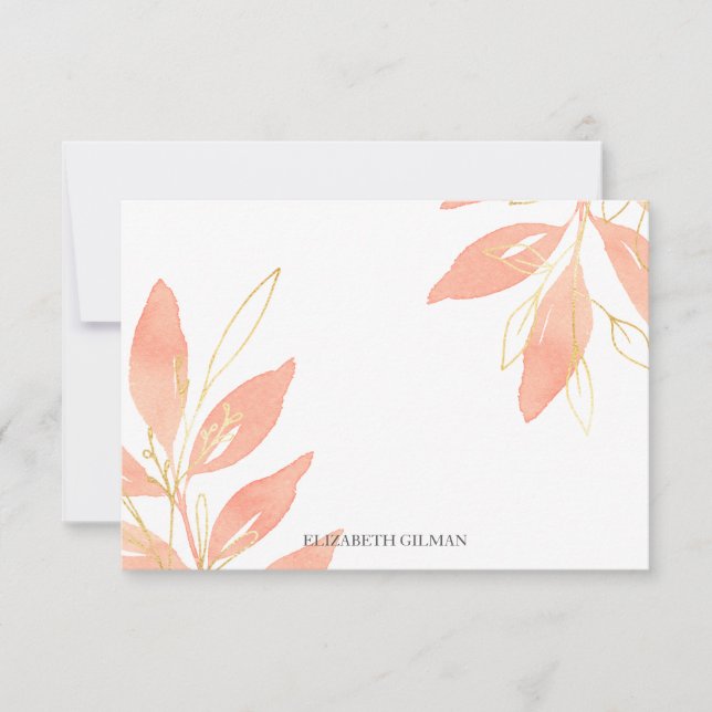 Gold Peach Floral Personalised Stationery Thank You Card (Front)