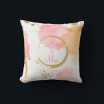 Gold Peach Floral Watercolor Abstract Script Cushion<br><div class="desc">Beautiful peach and gold modern abstract design that is set off with Mr. & Mrs. script.</div>