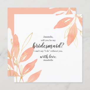 Gold & Peach Floral Will You be my Bridesmaid Invitation