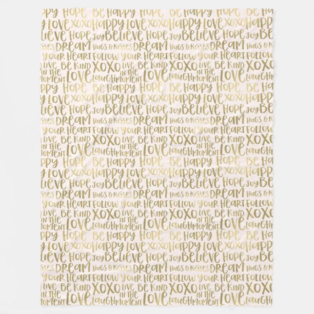 Gold Peach Inspirational Words Fleece Blanket (Front)