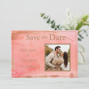 Gold Peach Melon Abstract Photo Modern Save The Date